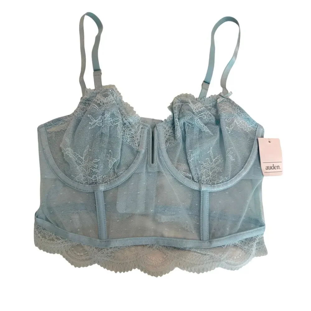 NWT Auden Blue Lace Mesh Bustier Bra Crop Top Medium